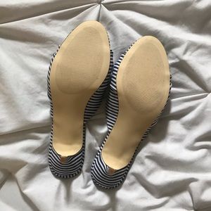 JustFab Shoes - Striped Open-Toed Kitten Heel Mules JustFab Shoes - Striped Open-Toed Kitten Heel Mules